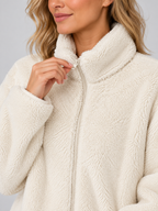 Women's Soft Teddy Fleece Jacket with Stand Up Collar and Zip Front