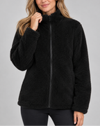 Women's Soft Teddy Fleece Jacket with Stand Up Collar and Zip Front
