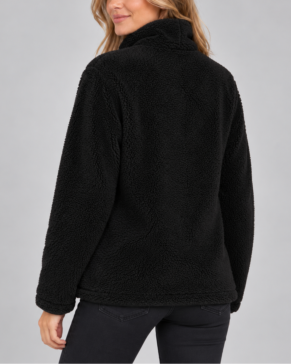 Women's Soft Teddy Fleece Jacket with Stand Up Collar and Zip Front