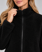 Women's Soft Teddy Fleece Jacket with Stand Up Collar and Zip Front
