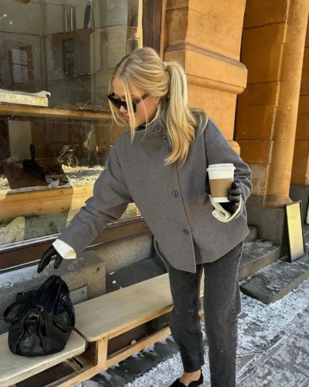 Women's Oversized Jacket with Stand Collar and Button Front
