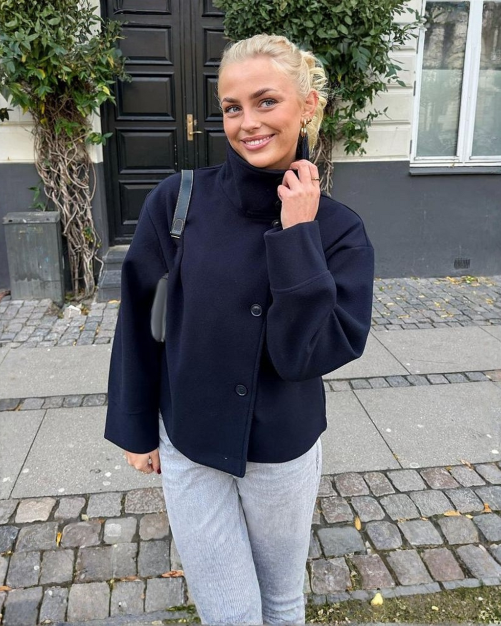 Women's Oversized Jacket with Stand Collar and Button Front