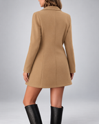 Brown stand collar wool look coat back