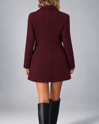Burgundy stand collar wool look coat back