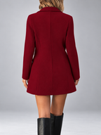 Burgundy stand collar wool look coat full length