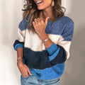 Women's Striped Colourblock Knit Jumper with Round Neck