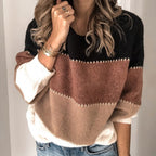 Women's Striped Colourblock Knit Jumper with Round Neck