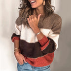 Women's Striped Colourblock Knit Jumper with Round Neck