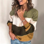 Women's Striped Colourblock Knit Jumper with Round Neck