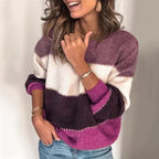 Women's Striped Colourblock Knit Jumper with Round Neck