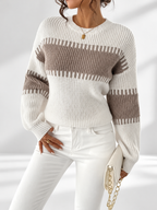 Women's striped knitted jumper in Apricot – front view