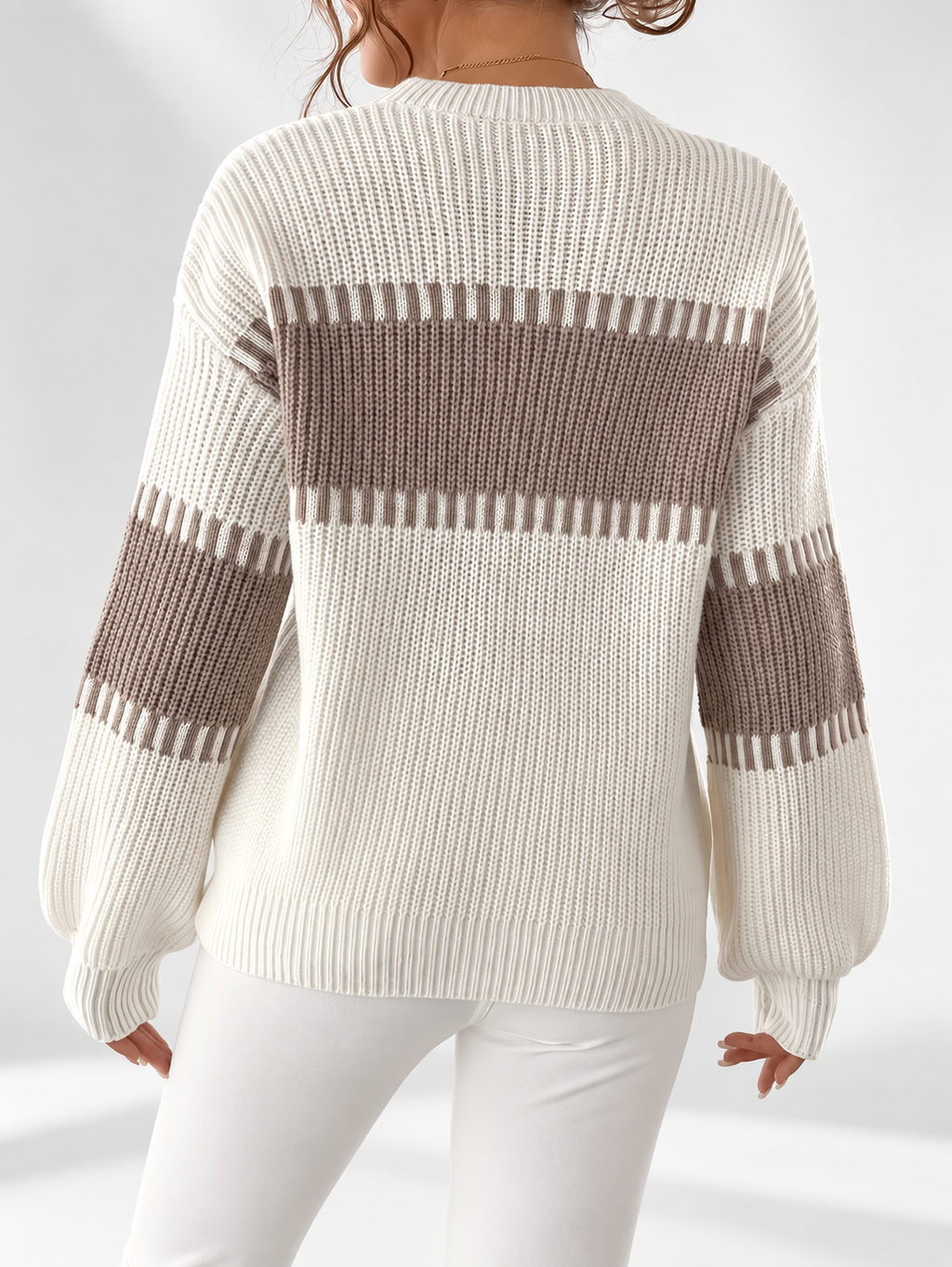 Women's striped knitted jumper in Apricot – back view