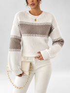 Women's striped knitted jumper in Apricot – standing view