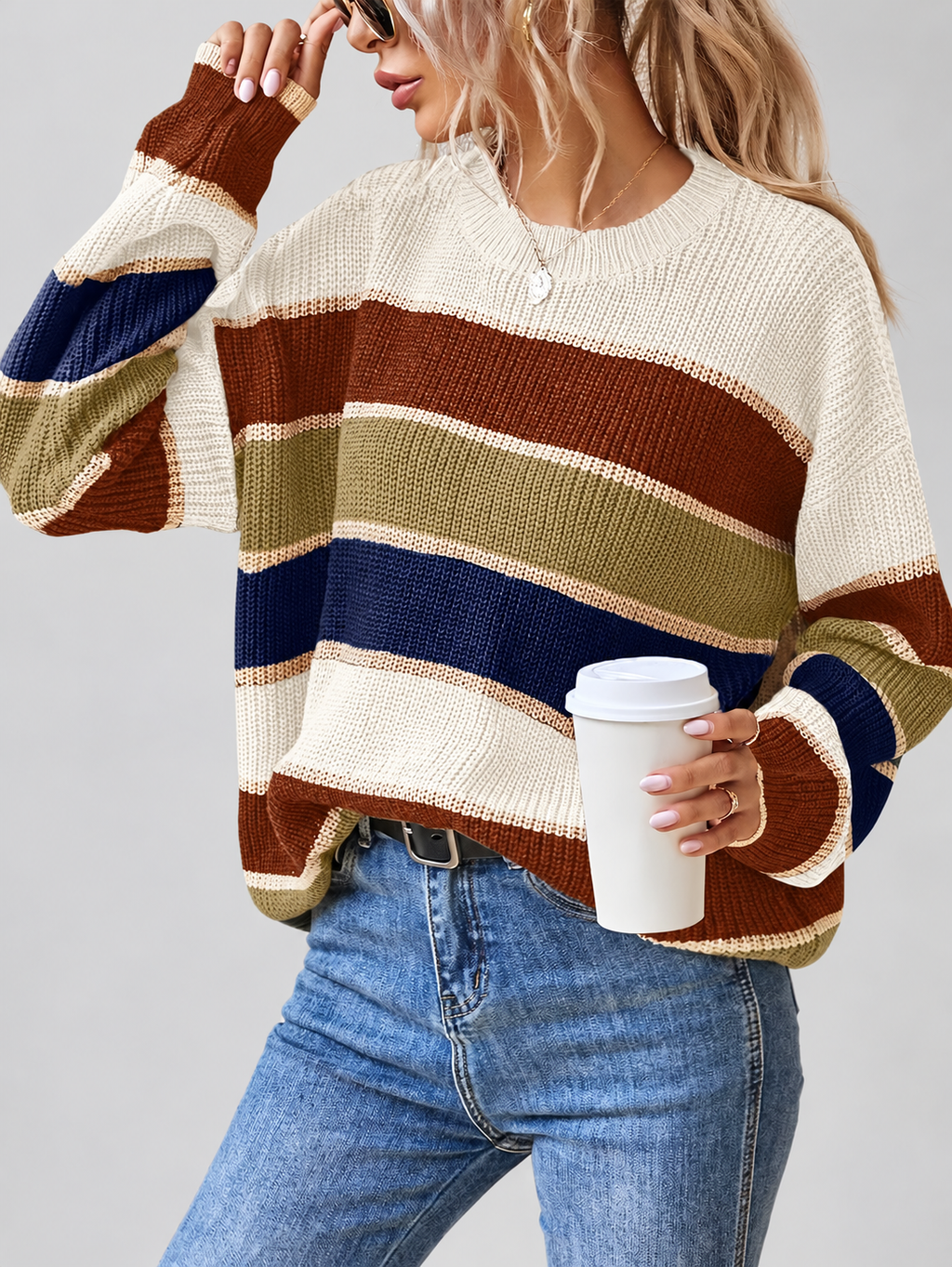 Apricot striped knitted jumper – studio view 7