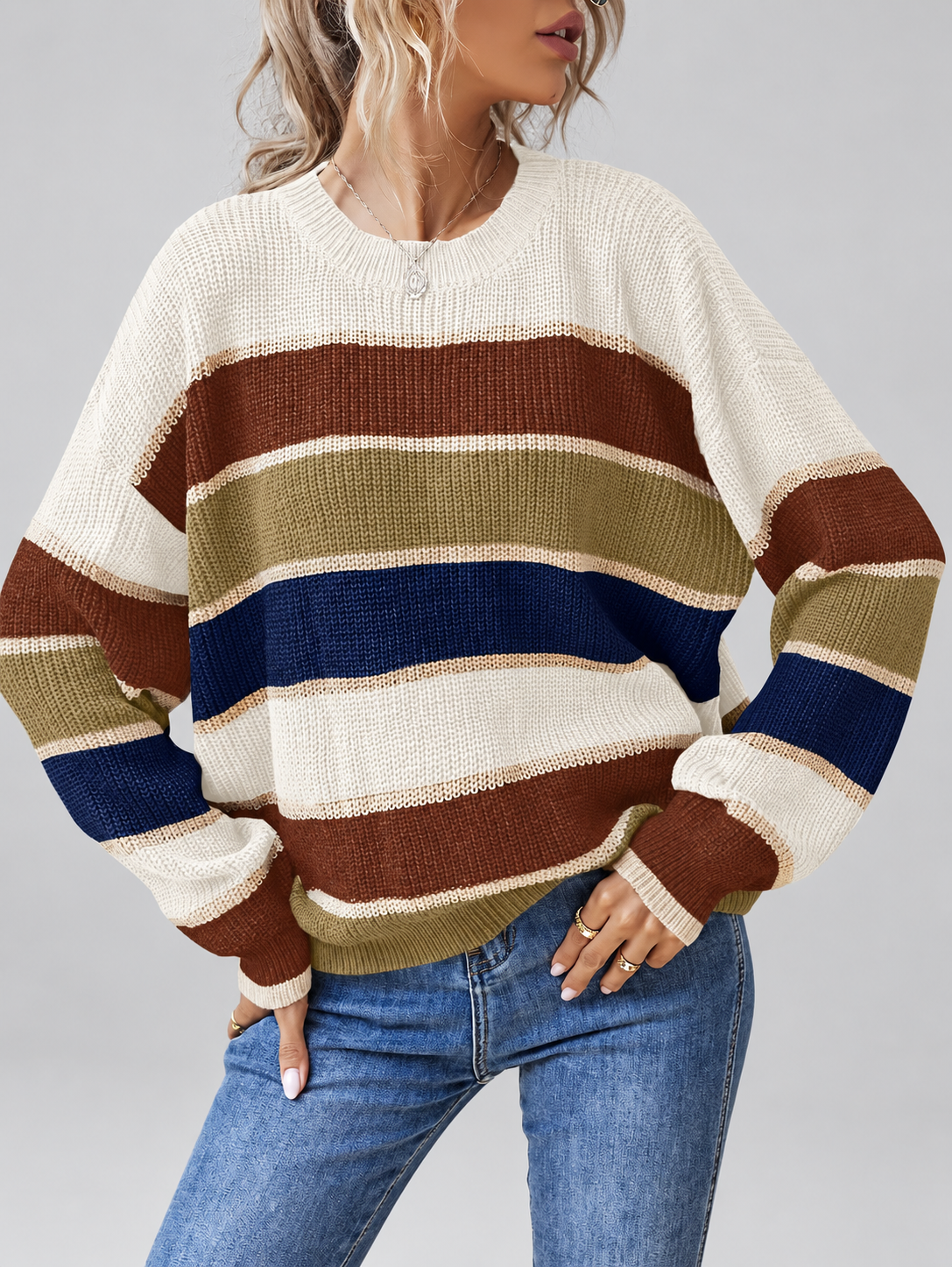 Apricot striped knitted jumper – studio view 10
