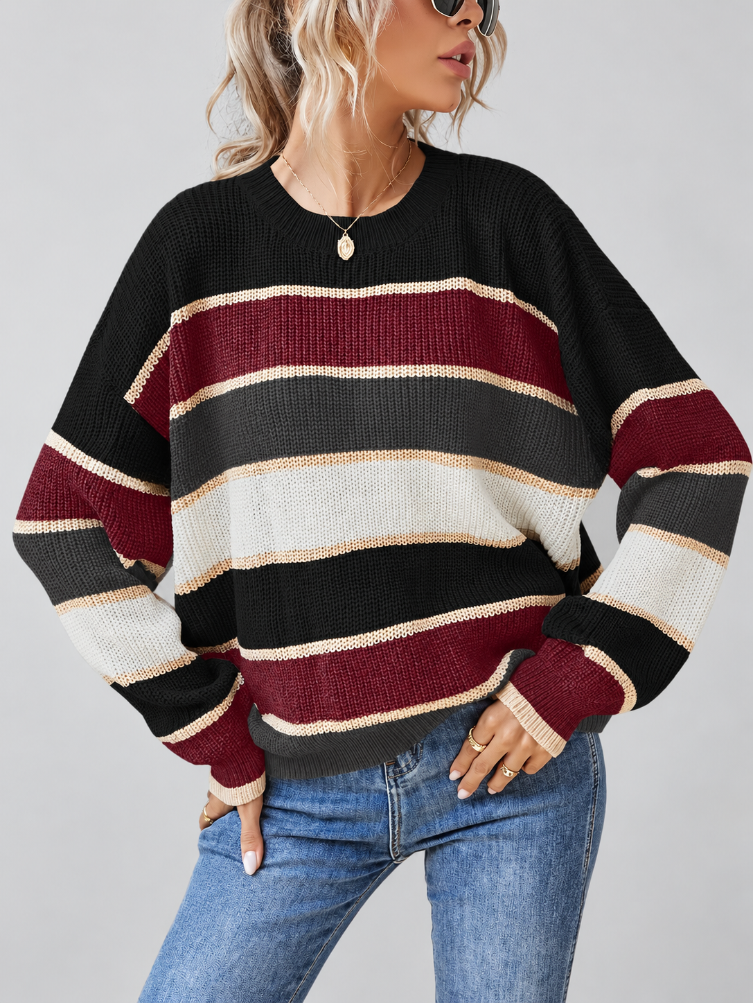 Black striped knitted jumper – studio view 12