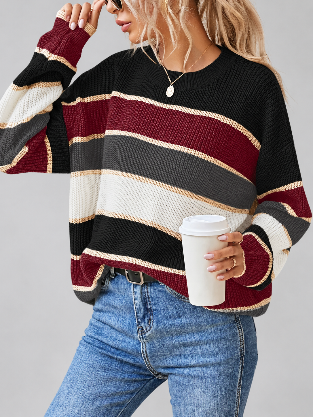 Black striped knitted jumper – studio view 20
