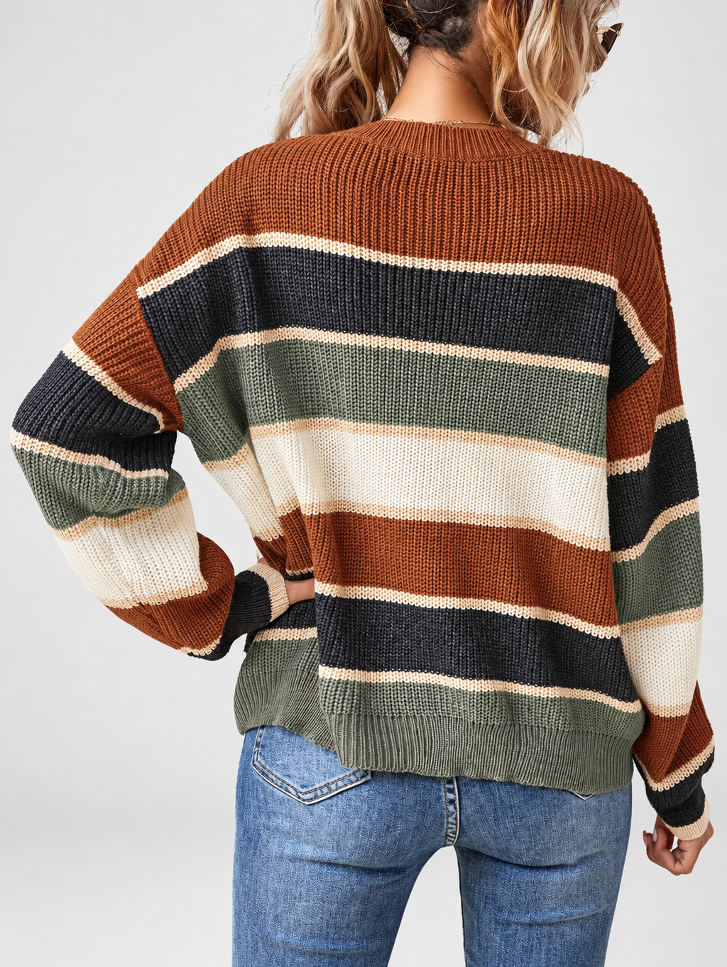Coffee striped knitted jumper – studio view 15
