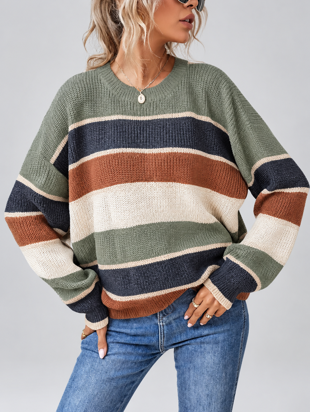 Green striped knitted jumper – studio view 4