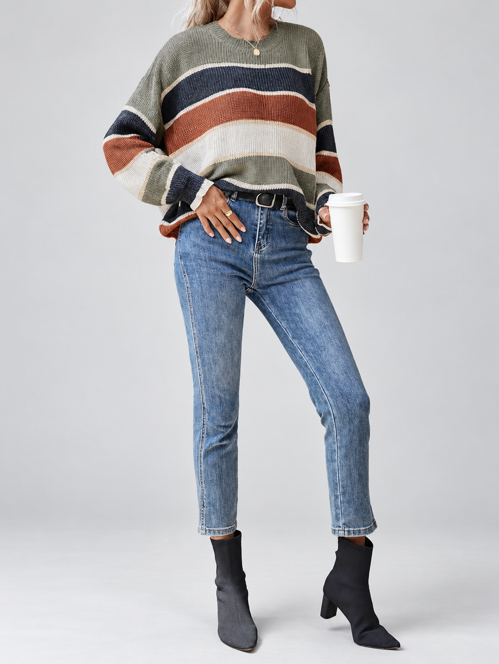 Green striped knitted jumper – studio view 5