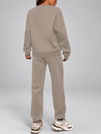 Women's Sweatshirt and Joggers Co-Ord Set with Crew Neck and Drawstring Waist in Beige – Back View