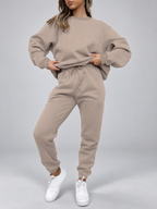 Women's Sweatshirt and Joggers Co-Ord Set with Crew Neck and Drawstring Waist in Beige – Waist Detail