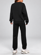 Women's Sweatshirt and Joggers Co-Ord Set with Crew Neck and Drawstring Waist in Black – Back View