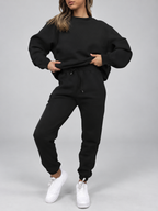 Women's Sweatshirt and Joggers Co-Ord Set with Crew Neck and Drawstring Waist in Black – Waist Detail