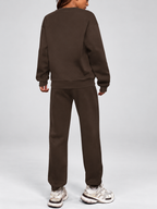 Women's Sweatshirt and Joggers Co-Ord Set with Crew Neck and Drawstring Waist in Coffee – Back View