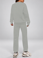 Women's Sweatshirt and Joggers Co-Ord Set with Crew Neck and Drawstring Waist in Grey – Back View