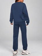 Women's Sweatshirt and Joggers Co-Ord Set with Crew Neck and Drawstring Waist in Navy – Back View