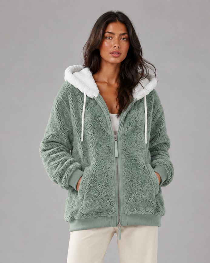 Women's Teddy Fleece Hooded Jacket with Zip Front