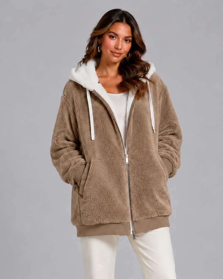 Women's Teddy Fleece Hooded Jacket with Zip Front