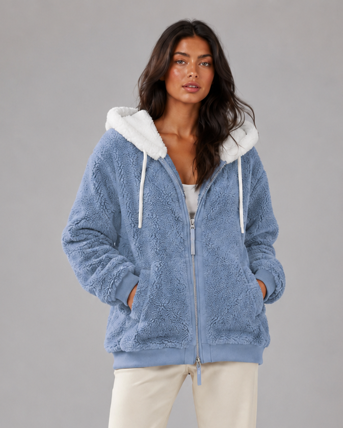 Women's Teddy Fleece Hooded Jacket with Zip Front