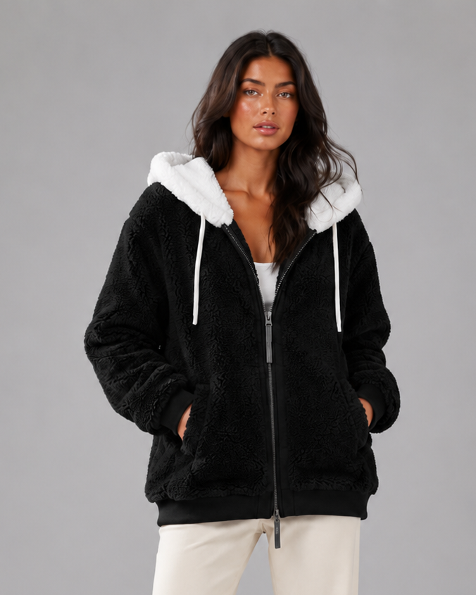 Women's Teddy Fleece Hooded Jacket with Zip Front