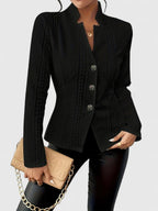 Women's Textured Blazer Jacket with Stand Collar