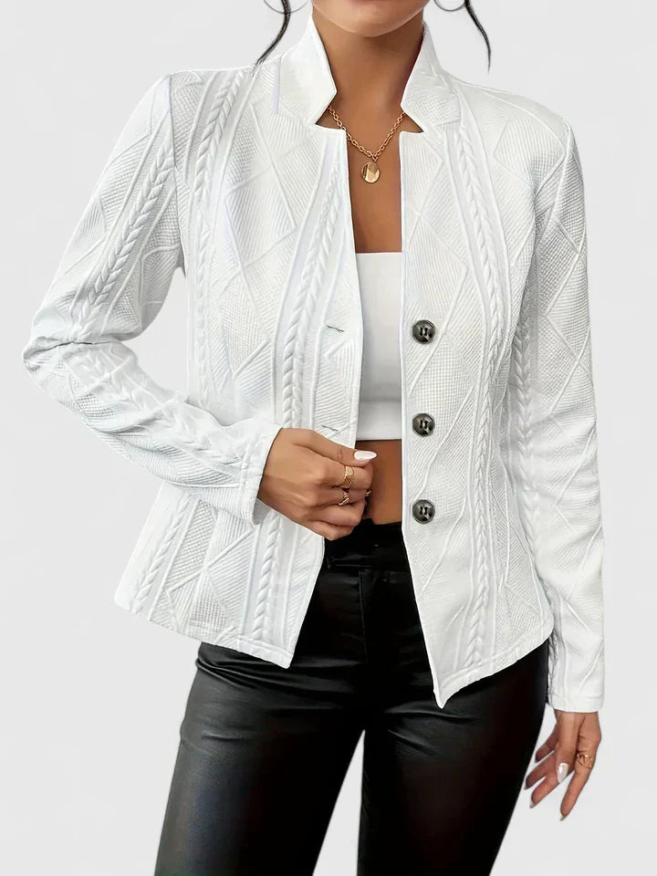 Women's Textured Blazer Jacket with Stand Collar