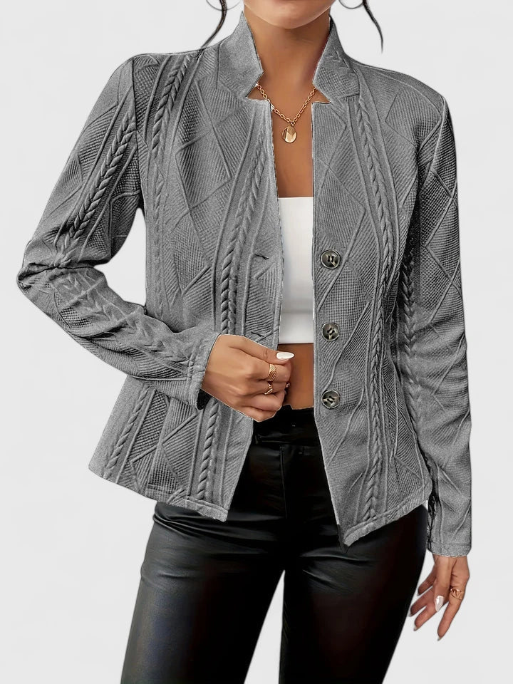 Women's Textured Blazer Jacket with Stand Collar