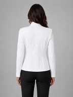 Women's Textured Blazer Jacket with Stand Collar and Button Front