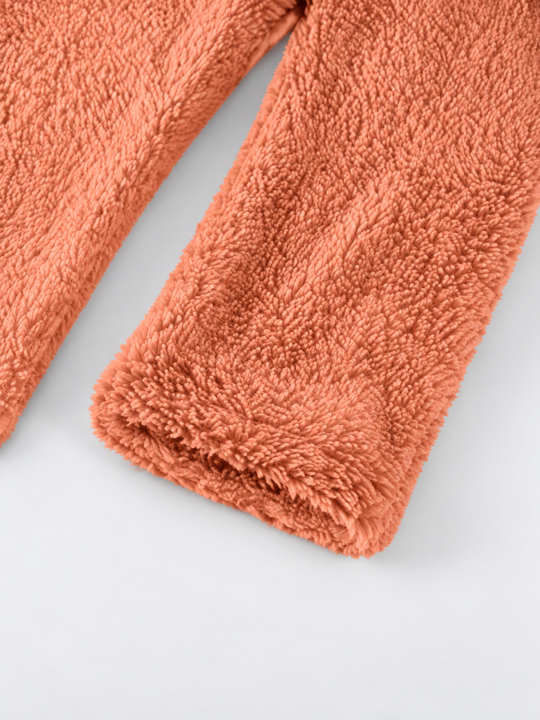 Women's Long Oversized Fleece Jumper with Split Neck and Patch Pockets in Orange – photo 3