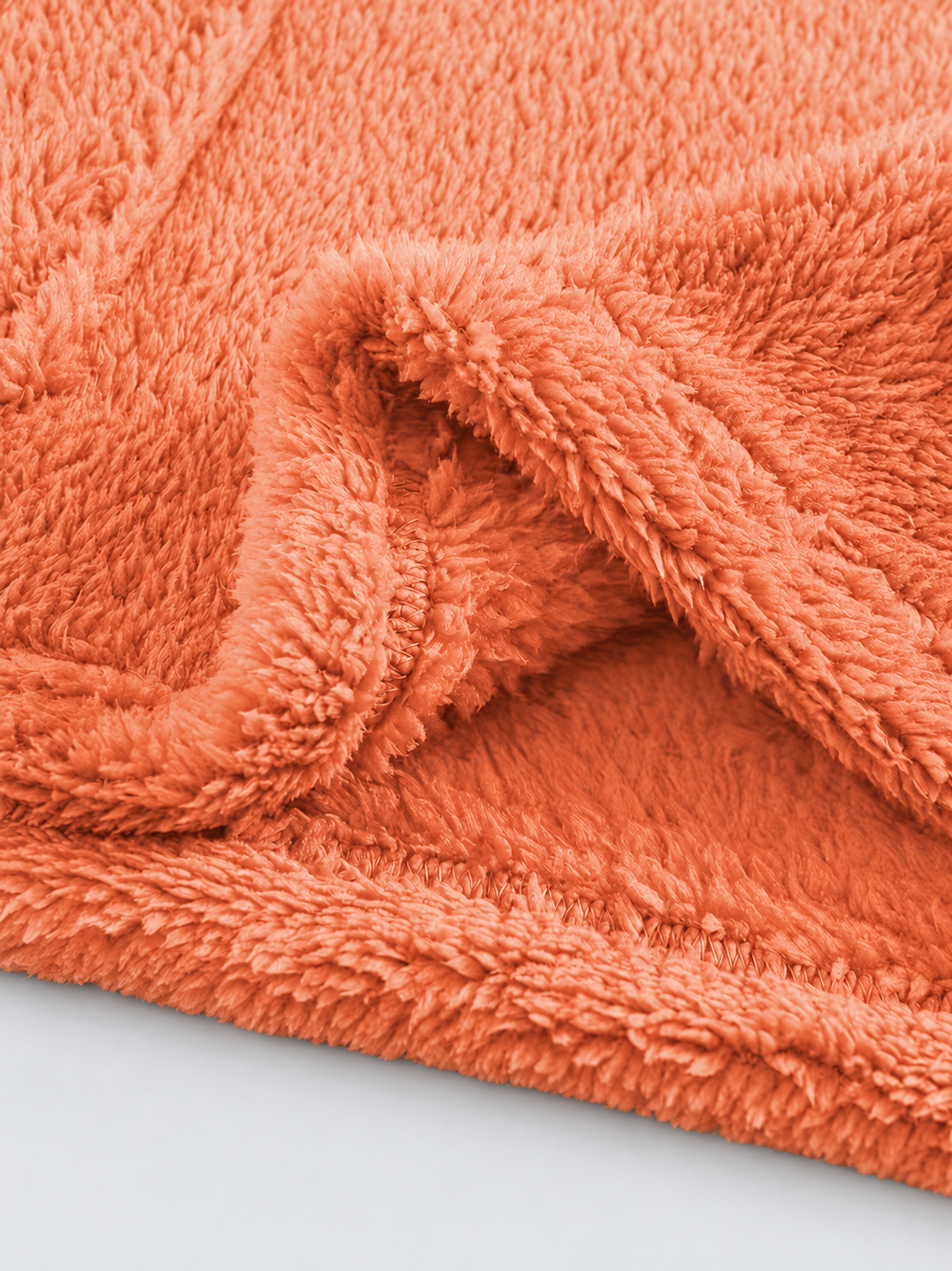 Women's Long Oversized Fleece Jumper with Split Neck and Patch Pockets in Orange – photo 5