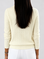 Women's Cable Knit Half Zip Jumper with Folded Collar and Ribbed Cuffs in Apricot – photo 2