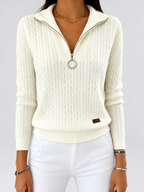 Women's Cable Knit Half Zip Jumper with Folded Collar and Ribbed Cuffs in Apricot – photo 5