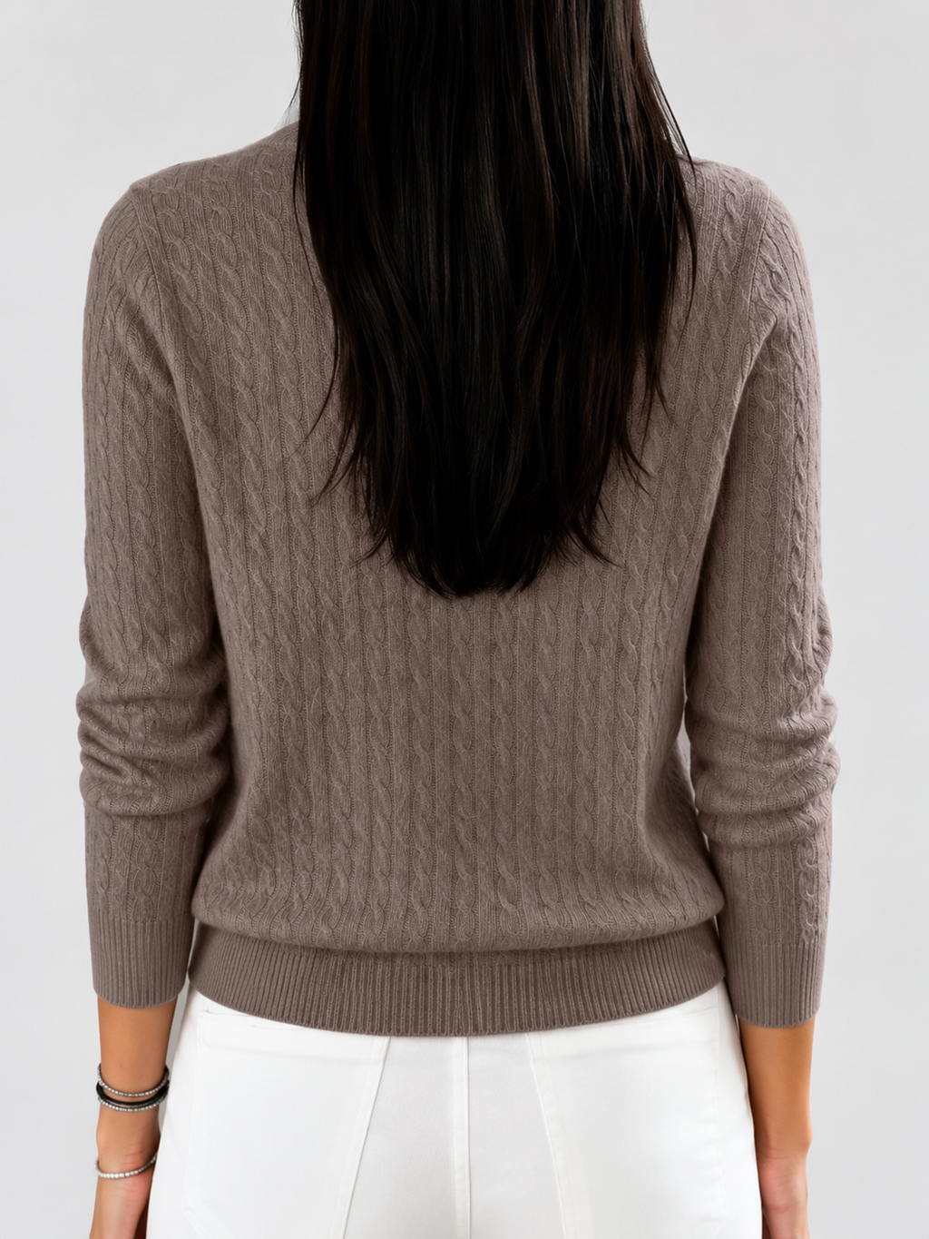 Women's Cable Knit Half Zip Jumper with Folded Collar and Ribbed Cuffs in Coffee – photo 2