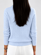Women's Cable Knit Half Zip Jumper with Folded Collar and Ribbed Cuffs in Light Blue – photo 2