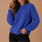 Women's Knit Jumper with Pointelle Sleeves and Crew Neck