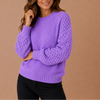 Women's Knit Jumper with Pointelle Sleeves and Crew Neck