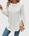 Women's Textured Long Sleeve Top with Round Neck - 1