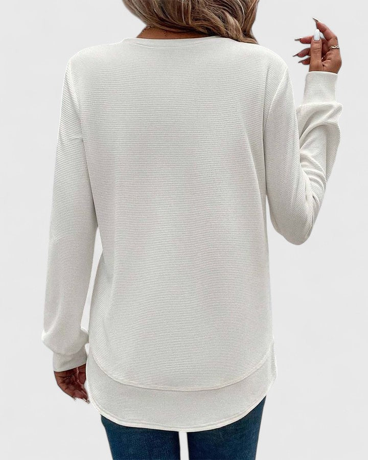 Women's Textured Long Sleeve Top with Round Neck - 2