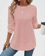 Women's Textured Long Sleeve Top with Round Neck - 5